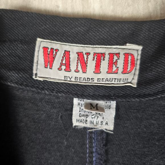 VTG Wanted Western Denim Jacket WIth Beaded Fringe Medium Black - Picture 8 of 10